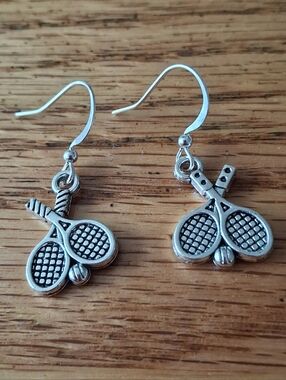 NWT Tibetan Silver Tennis Racket Charm Dangle Earrings